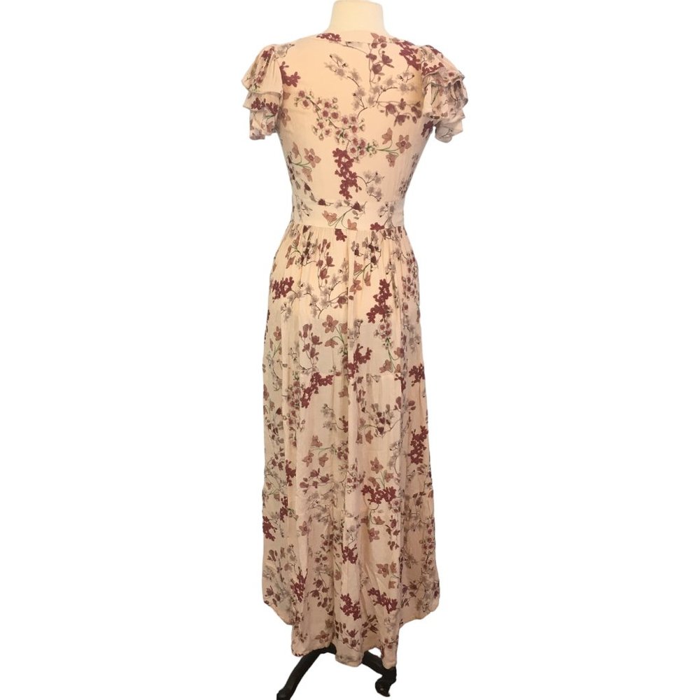 Patrons of Peace Cream Floral A-Line Maxi Dress, Ruffle Sleeve, 36 Bust 26 Waist - Picture 5 of 10